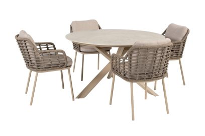 Taste Puglia/Prado 4-persoons ronde dining tuinset Ø130 cm. - Latte