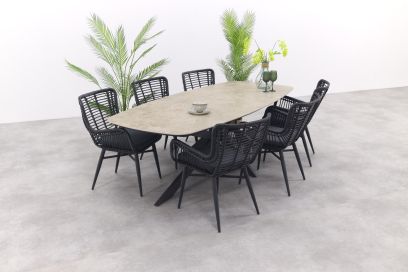 Jasmine/Prado deens ovale tuinset (7-delig) - Zwart/Antraciet