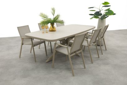 Atmos/Soreno deens ovale stapelbare tuinset 240x110 cm. - Latte