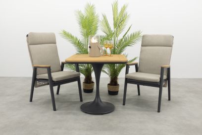 Solaro/Toscara verstelbare bistroset 80x80 cm. - Light rope/Teak
