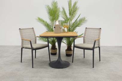 Lumino/Toscara stapelbare bistroset 80x80 cm. - Light rope/Teak