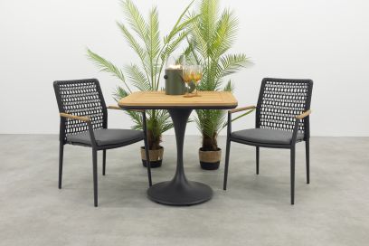 Lumino/Toscara stapelbare bistroset 80x80 cm. - Antraciet/Teak