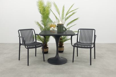 Stripe/Toscara stapelbare bistroset 80x80 cm. - Antraciet/Keramiek