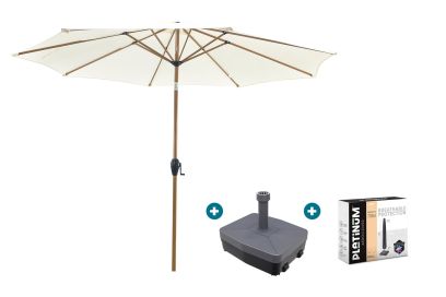 Kayu Stokparasol Ø300 cm. - Ecru/Woodlook met vulbare voet & hoes