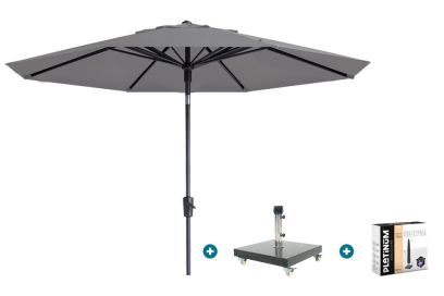 Madison Paros 2 Luxe stokparasol 3 m. rond - Light grey met Granada voet en hoes