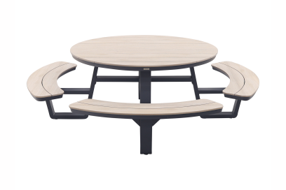 GI Bell (8-persoons) picknicktafel rond Ø148 cm. - Carbon black/Light Teak look