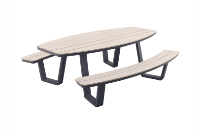 GI Bell (8-persoons) picknicktafel ovaal 220x192cm. - Carbon black/Light Teak look