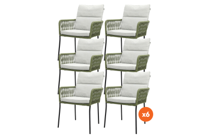 Set van 6 - Teresa dining tuinstoel Rope - Green