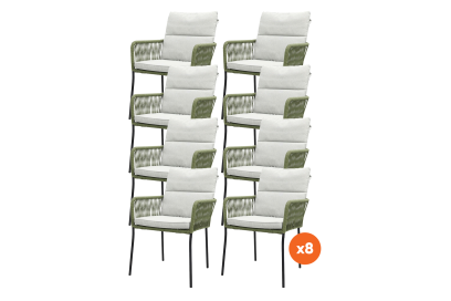 Set van 8 - Teresa dining tuinstoel Rope - Green