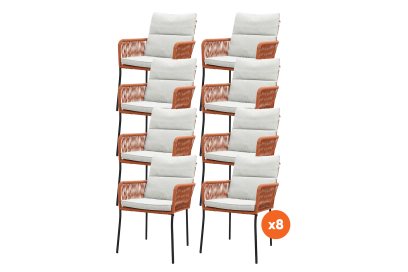 Set van 8 - Teresa dining tuinstoel Rope - Terra