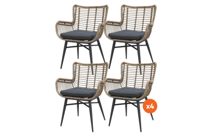 Set van 4 - Jasmine dining tuinstoel - Naturel