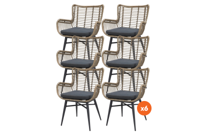 Set van 6 - Jasmine dining tuinstoel - Naturel