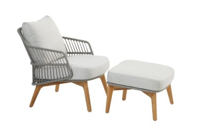 4 Seasons Sempre loungestoel + Voetenbank - Teak/Silver Grey