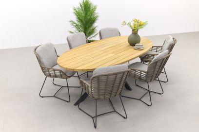 4SO Lugano/Prado Ellips 240x115 cm. - Ovale tuinset - 7-delig