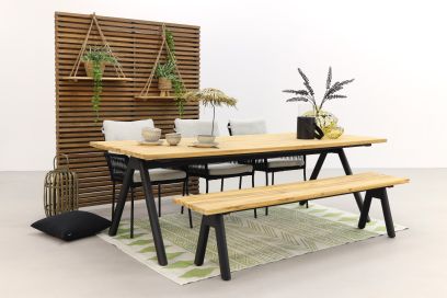 Teresa Black/Mason 240 cm. tuinset met bank - 5-delig - stapelbaar
