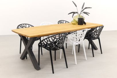 Crystal black-white/Sefa teak 240 cm. tuinset - 7-delig