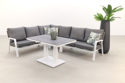 Azoren lounge dining set links - white (tafel verstelbaar in hoogte)