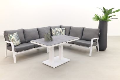 Azoren lounge dining set rechts - white (tafel verstelbaar in hoogte)