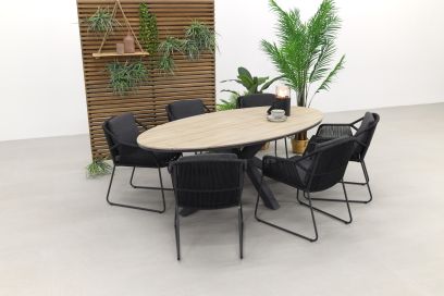  4 Seasons Accor antraciet/ GI Edison 220 x 115 cm. tafel - ovale tuinset 