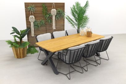 4 Seasons Fabrice - Antraciet / Sefa tuintafel - Teak - tuinset 7-delig