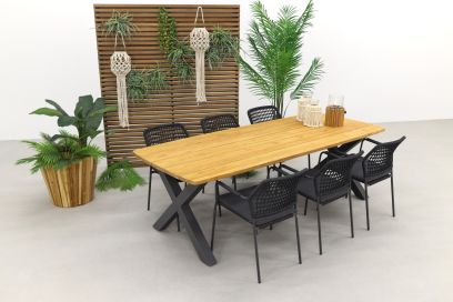 Taste Barista - Antraciet / Sefa tuintafel 240x95 cm - Teak - stapelbare tuinset 7-delig