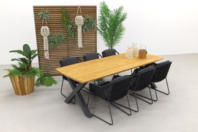 4 Seasons Accor / Sefa tuintafel 240x95 cm - Teak - tuinset 7-delig