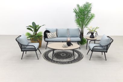 Garden Impressions Margriet stoel-bank loungeset - Carbon black/Mint grey - 5 delig
