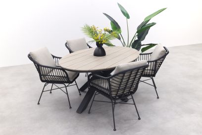 GI Margriet zwart/zand / Edison 180 x 115 cm. tafel - ovale tuinset