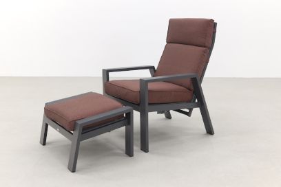 Garden Impressions Max loungestoel + voetenbank - Carbon black/Copper
