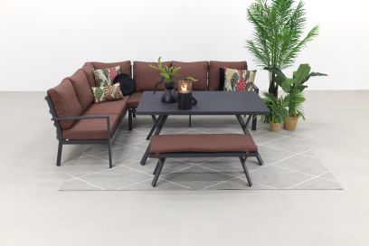 Sergio lounge dining set links - Carbon black/Copper - 4-delig