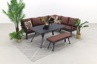 Sergio lounge dining set rechts - Carbon black/Copper - 4-delig