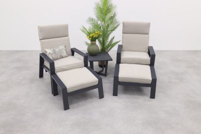 Max verstelbare loungestoelen incl. voetenbank - sand + Ivy bijzettafeltje