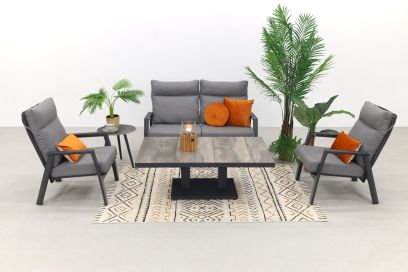 Azoren/Jersey stoel-bank loungeset 4-delig verstelbaar - Antraciet
