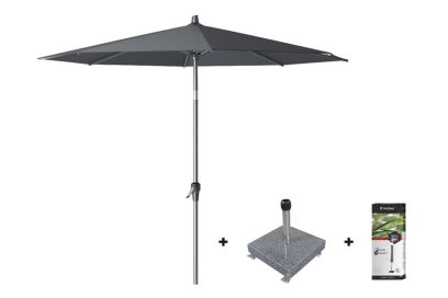 Platinum Riva stokparasol 3 m. rond - Antraciet met voet en hoes