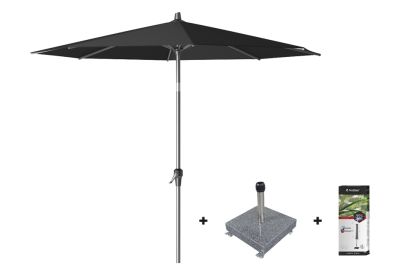 Platinum Riva stokparasol 2,5 m. rond - Black met voet en hoes