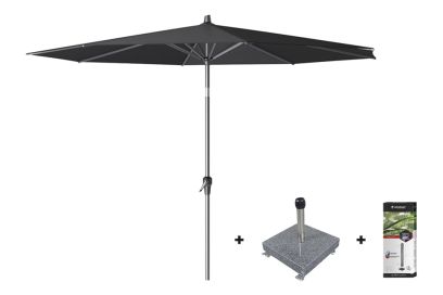 Platinum Riva stokparasol 3 m. rond - Premium - Faded Black met voet en hoes