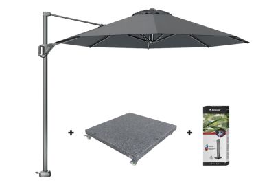 Platinum Voyager ronde zweefparasol T1 3 m. - Antraciet met voet en hoes