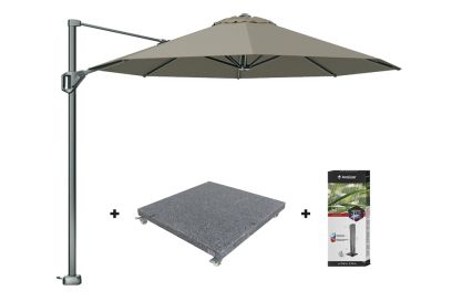 Platinum Voyager ronde zweefparasol T1 3 m. - Taupe met voet en hoes