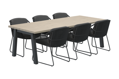 4 Seasons Accor antraciet/Derby dining tuinset - 240 cm. - 7-delig