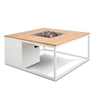 Cosiloft vuurtafel 100 x 100 cm. - white - teak