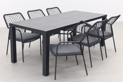Dido Black/Lena 210 cm. - stapelbare tuinset - 7-delig 