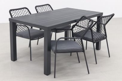 Dido Black/Lena 160 cm. - stapelbare tuinset - 5-delig 