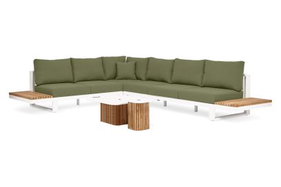 Suns Savona loungeset - White/teak - Forest green - Links