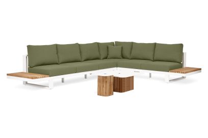 Suns Savona loungeset - White/teak - Forest green - Rechts