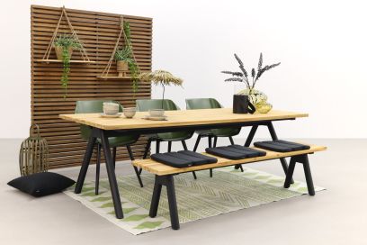 Hartman tuinset Sophie Studio Mosgroen/Mason teak tafel 240 cm. + bank - 5-delig