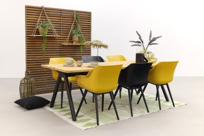 Hartman tuinset Sophie Studio Yellow/Black/Mason teak tafel 240 cm. - 7-delig