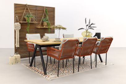 Teresa Terra/Mason teak tafel 240 cm. - 7-delig - stapelbaar