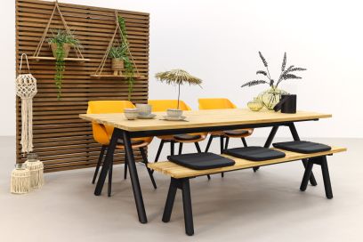 Hartman tuinset Sophie Studio Orange/Mason teak tafel 240 cm. + bank - 5-delig