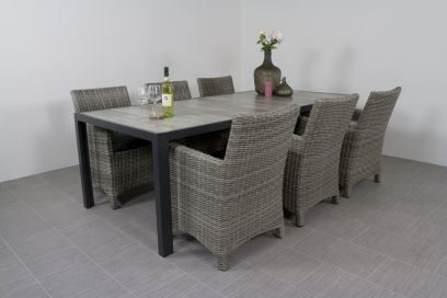 Hartman Tanger tuintafel 228 cm. - Oliva tuinstoel Paloma grijs
