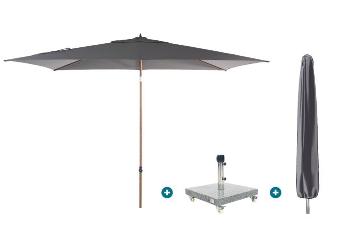 4SO Azzurro stokparasol 200x300 cm. - Houtlook/Charcoal Sevilla voet en hoes
